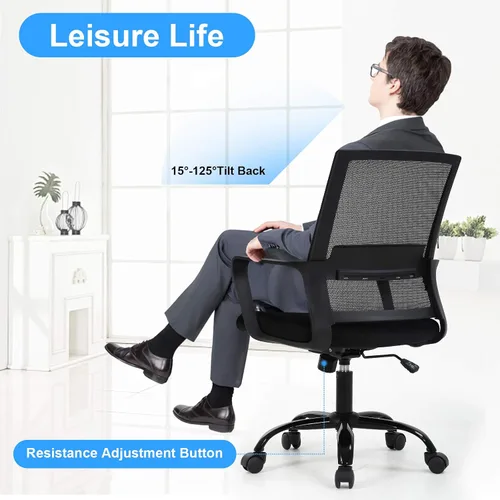 Miniatura 6 de Meet perfect Silla de oficina ergonómica de escritorio para computadora, respaldo medio con reposabrazos y soporte para la espalda, moderna silla