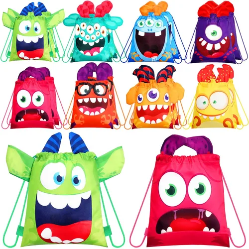 Miniatura 8 de Hillban 16 bolsas de animales con cordón para niños, mochila con cordón para fiestas de niños, con oreja, para cumpleaños de safari (estilo bosque)