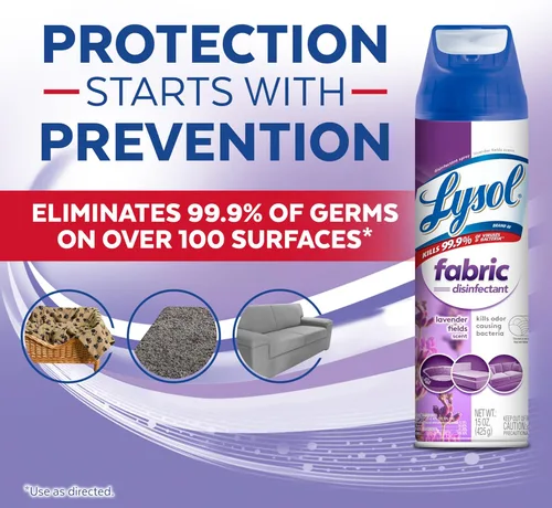 Miniatura 6 de Lysol Spray Desinfectante para Telas, Spray Sanitizante y Antibacteriano, Para Desinfectar y Desodorizar Muebles Tapizados, Lavender Fields 15 Fl.