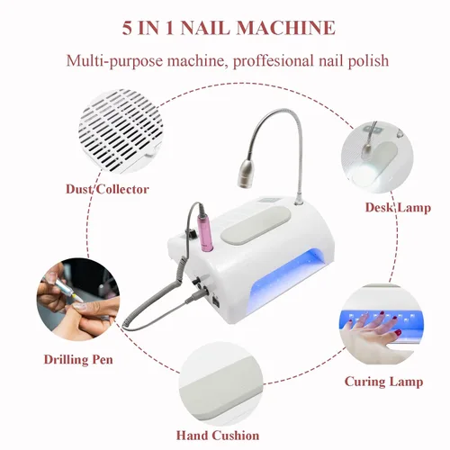 Miniatura 2 de TFCFL Colector de polvo de uñas 5 en 1, colector de polvo profesional de vacío de uñas + taladro eléctrico de uñas + lámpara de secado de uñas