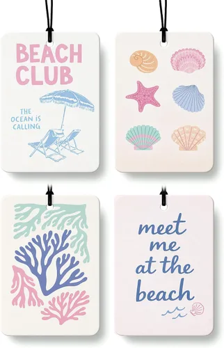 Miniatura 16 de Blue Coastal Beach Orange Car Air Freshener 4 Pcs, Summer Blue Bikini Starfish Palm Tree Round Hanging Air Freshener for Cars Closet Drawer Books