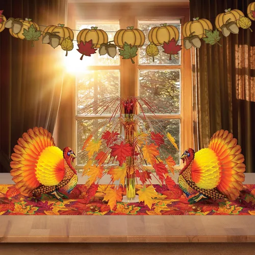 Miniatura 7 de Beistle Centro de mesa de papel de seda de pavo para fiesta de Acción de Gracias, otoño, cosecha, decoración del hogar, Pkg/1