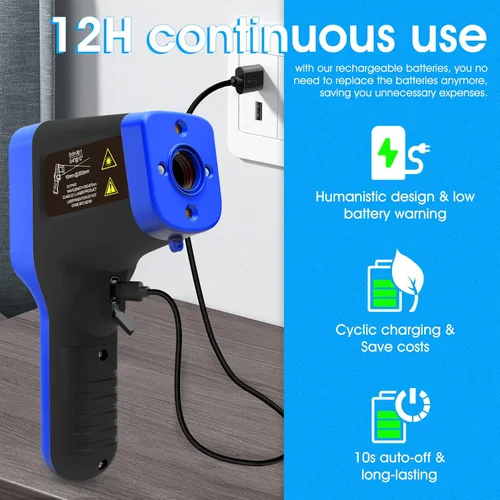 Miniatura 3 de Pirómetro AI-1600APP, -58℉~2912℉ Pistola de termómetro de alta temperatura D: S=30:1 pistola de termómetro IR industrial láser dual con botones