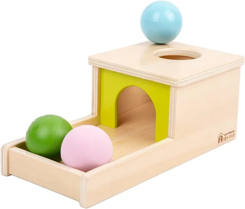 Caja de permanencia de objetos con bandeja y tres bolas de juguetes Montessori para bebés de 6-12 meses, 1 año, bebés y niños pequeños típicos Adena