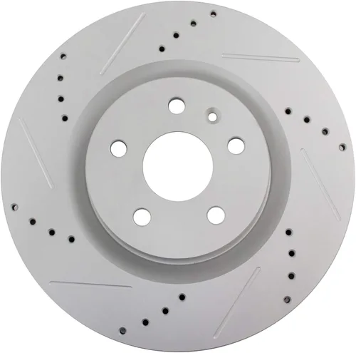 Miniatura 4 de TRQ Juego de rotores de freno delanteros de alto rendimiento ventilados premium con recubrimiento G perforados y ranurados compatibles con Buick