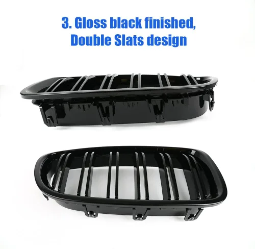 Miniatura 4 de sportuli Rejilla de riñón de repuesto frontal compatible con BMW Serie 5 F10 F11 F18 M5 (negro brillante)