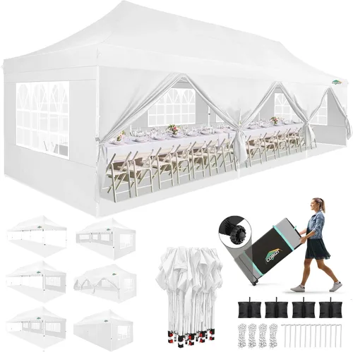 Miniatura 22 de COBIZI Tienda de campaña desplegable de 10 x 20 pies con 6 paredes laterales extraíbles, toldo comercial fácil de instalar, impermeable y gazebo