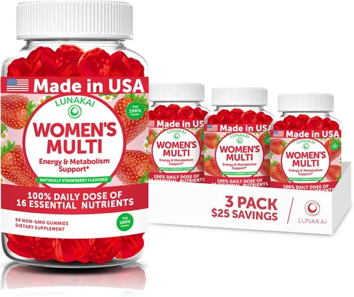 Miniatura 12 de Lunakai Gomitas multivitamínicas hechas en Estados Unidos para mujer, deliciosas vitaminas diarias 16 para mujeres, bienestar, energía y apoyo