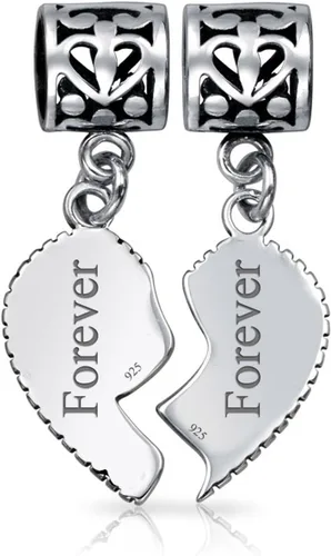 Miniatura 5 de Pulsera europea personalizada BFF SIS Little SIS de 2 piezas con dije de cuentas de corazón dividido para adolescentes, de plata de ley, Metal
