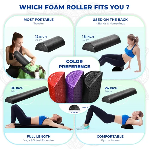 Miniatura 3 de Yes4All High-Density EPP Half Round Back Roller Foam, Exercise Foam Roller for Yoga, Pilates & Stretching - 12, 18, 24, 36 inch