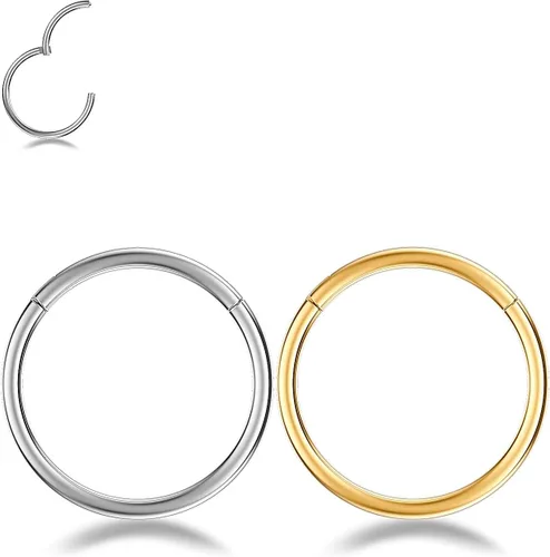 Miniatura 6 de Nose Rings Hoop and Nose Studs Sets for Women Men,Hypoallergenic 316L Surgical Stainless Steel Hinged Clicker Segment Nose Rings Hoop Helix
