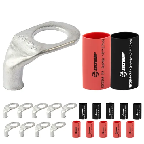 Miniatura 51 de SELTERM 5 piezas terminales de cable de cobre estañado 1/0 AWG perno de 1/2", extremos de cable de batería, terminales de anillo, conectores