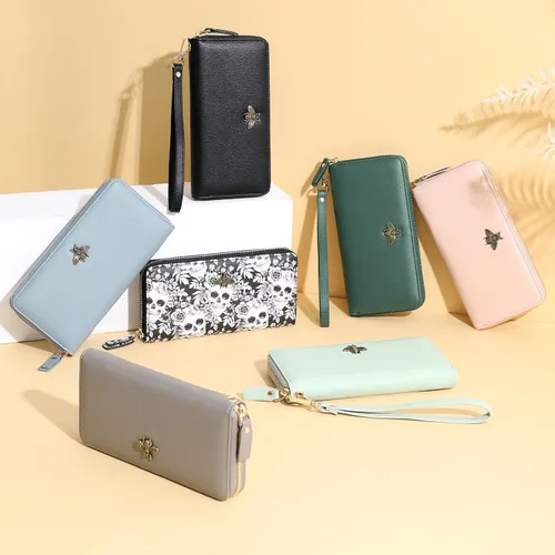 Miniatura 5 de Billetera para mujer con bloqueo RFID para mujer, carteras largas con correa de muñeca para mujer