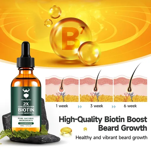 Miniatura 3 de Aceite para el crecimiento de la barba, aceite de biotina para barba de concentración 2X para hombres (2 onzas), aceite natural para barba