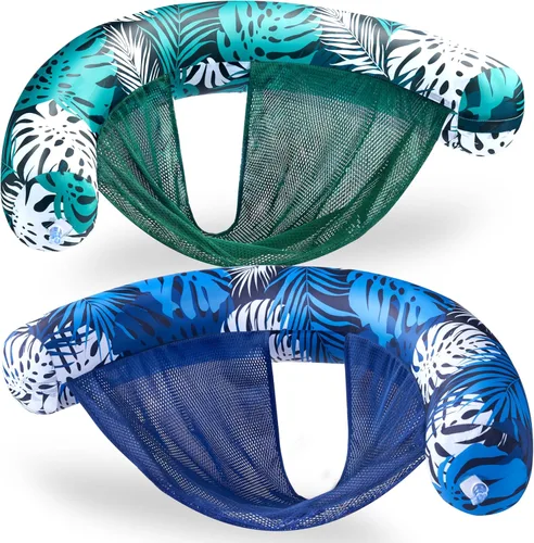 Sloosh Flotadores de piscina para adultos, paquete de 2 sillas inflables de fideos con eslinga de tela suave, flotador flotante para piscina para