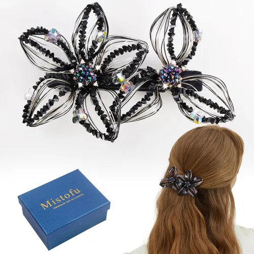 Miniatura 9 de Mistofu Pasadores para el cabello, pinzas de alambre de cobre con flores de cristal, pasadores de diseño de alto nivel tejidos a mano de 3.93