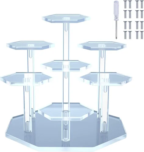 Miniatura 9 de Soporte de acrílico para cupcakes con diseño estable patentado de 7 niveles, organizador de perfumes transparente y elevador de exhibición
