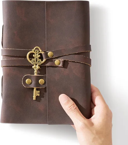 Miniatura 4 de Diario de cuero de 5 x 7 pulgadas, cuaderno de cuero genuino con llave para hombres y mujeres, caja de regalo, 280 páginas de líneas, diario