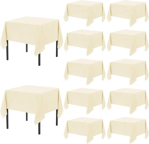 Miniatura 14 de 12 paquetes de manteles blancos, 52 x 52 pulgadas, manteles lavables de poliéster resistentes a manchas y arrugas para mesas cuadradas, mantel