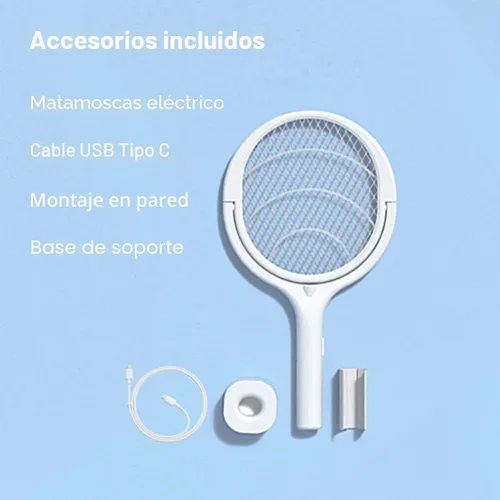 Miniatura 6 de Paquete de 2 raquetas eléctricas para matar insectos, mosquitos, mosquitos, avispas matamoscas USB tipo C recargable, cabezal giratorio