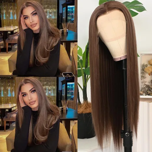 Miniatura 19 de Pelucas de encaje frontal color azul con encaje frontal, peluca para usar y llevar, sin pegamento, pelucas de cabello largo y lacio, pelucas