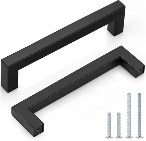 Miniatura 13 de Probrico - Paquete de 5 tiradores de gabinete de barra negro mate, con agujeros de 2.5 pulgadas, tiradores cuadrados de cajón de alacena de acero