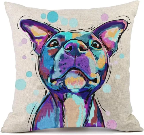 Fundas de almohada con diseño de perro. fundas de cojín de algodón y lino para decorar hogares sofá de 18 x 18 pulgadas Pit Bull-m
