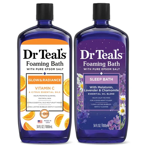 Miniatura 12 de Dr Teal's Baño espumoso con sal pura de Epsom, calma y duerme con lavanda, 34 onzas líquidas (paquete de 2)