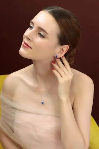 Miniatura 3 de Aretes ovalados de plata de ley auténtica, simulada o sintética con halo para mujer, novias
