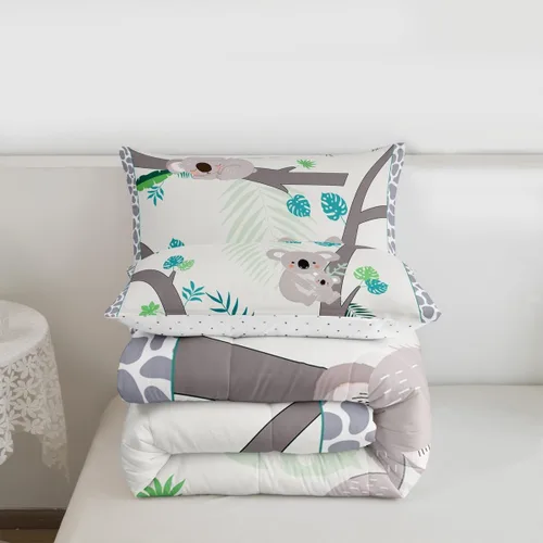 Miniatura 7 de Homewish Juego de edredón Kawaii Koala, juego de ropa de cama con hojas tropicales para niños, niñas y mujeres, edredón acolchado con hojas de palma