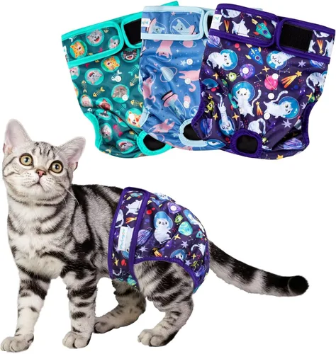 Miniatura 8 de Paw Legend Pañales para gatos hembras, lavables, reutilizables, pañales para gatos para incontinencia, pañales para mascotas (paquete de 3, mediano)