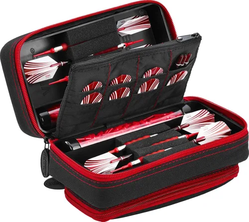 Casemaster Plazma Pro - Estuche para 6 dardos suaves y de punta de acero, cuenta con gran bolsillo frontal para dispositivos móviles, tubos de