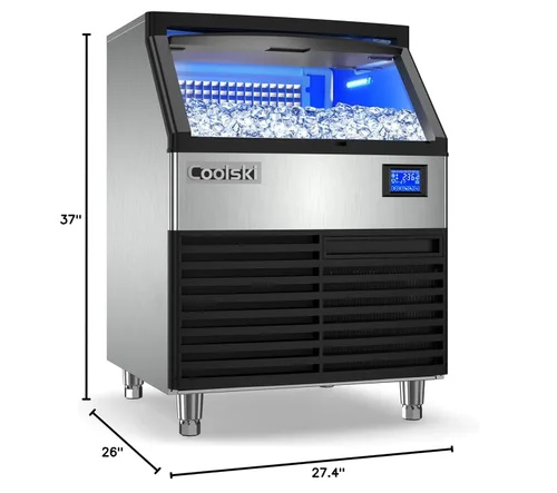 Miniatura 8 de Coolski Máquina comercial para hacer hielo de 200 libras/24 horas, máquina de hielo debajo del mostrador de 26 pulgadas con capacidad