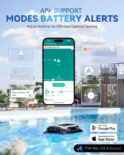 Miniatura 3 de Robot desnatador eléctrico automático de piscina 24/7 con soporte de aplicación, limpiador de superficie flotante para piscina sobre el suelo, Blanco