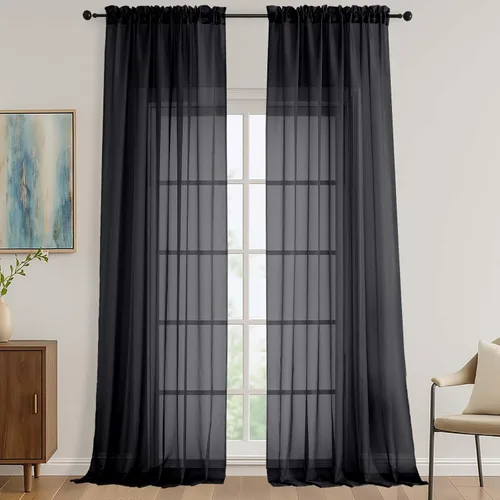 Miniatura 54 de OVZME - Cortinas traslúcidas blancas de 45 pulgadas de largo, 2 paneles, cortinas de gasa con bolsillo para barra para ventanas pequeñas, cada una