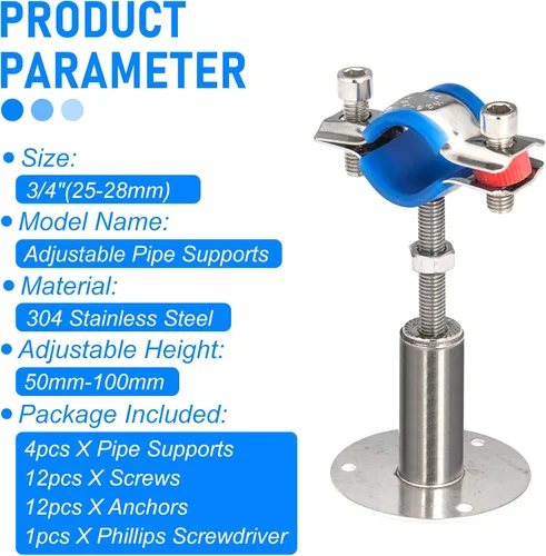 Miniatura 4 de 4 piezas de soportes de tubo para montaje en pared y techo de acero inoxidable 304, adecuados para tubos con diámetro exterior de 3/4" (25-28mm)