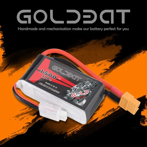 Miniatura 2 de GOLDBAT Paquete de batería Lipo de 1500mAh 3S 11.1V 100C Softcase con enchufe XT60 para capra axial, Skylark m4-fpv250, mini trituradora 200