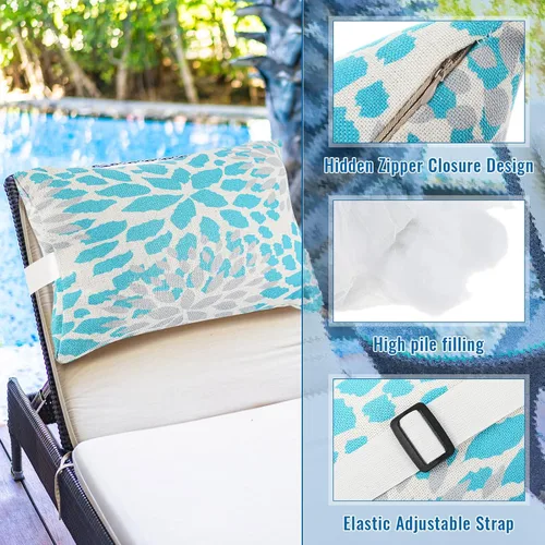 Miniatura 3 de Juexica Paquete de 2 almohadas para tumbona con correa, impermeables, para silla de playa, para el cuello, reposacabezas, banda elástica ajustable