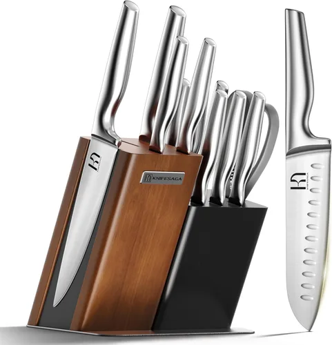 KnifeSaga Juego de Bloque de Cuchillos Diseño 2026, 13 Piezas | Cuchillos de Cocina Japoneses de Acero Inoxidable con Bloque de Doble Tono