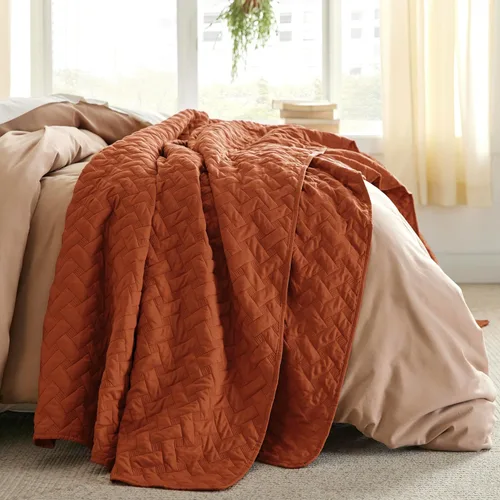 Miniatura 2 de Bedsure Colchas de tamaño Queen - Colchas ligeras tamaño Queen con patrón de tejido de canasta, ropa de cama suave, colcha de edredón rojo y naranja