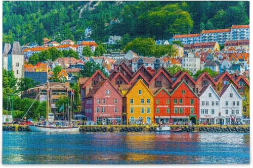 Bergen Norway House Lake Mountain - Rompecabezas de 1000 piezas para adultos, regalos de bricolaje Multi 11