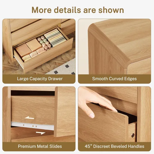 Miniatura 8 de TEENFON 55" Dresser for Bedroom with 6 Drawers, Dressers & Chests of Drawers with Curved Profile Design, 6 Drawer Dresser, Bedroom Dressers, Wood