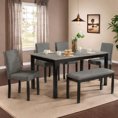 Miniatura 8 de Juego de mesa de comedor para 4, juego de mesa de comedor de 5 piezas con mesa cuadrada y 4 sillas tapizadas de tela de lino, modernos