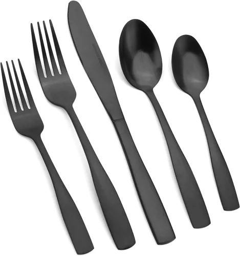 Miniatura 8 de Vanys - Juego de cubiertos con mango negro, 30 piezas de cubiertos de acero inoxidable, juegos de utensilios de cocina para 6, vajilla