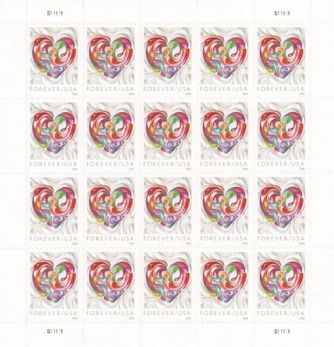 Miniatura 6 de Hoja de 20 estampillas postales Heart Forever en papel filigrana