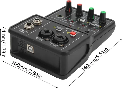 Miniatura 7 de Mezclador de dos canales más barato, mezclador de sonido pequeña interfaz de grabación de audio, 2 canales mezclador de audio USB 48V Power Compact