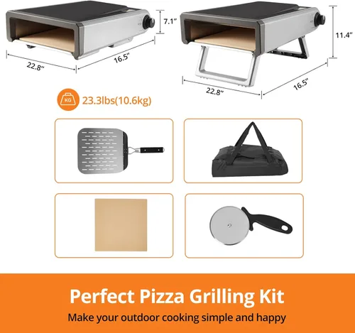 Miniatura 5 de Horno de pizza, horno de pizza de propano para exteriores, 12 pulgadas, para pizza, portátil, cocina al aire libre, parrilla de pizza de acero