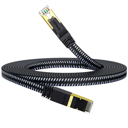 HiiPeak Cable Ethernet Cat 8 de 10 pies, cable de Internet trenzado plano de nailon, cable LAN de red de 40 Gbps de alta velocidad, cable RJ45 para