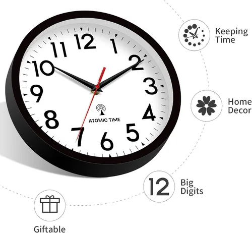 Miniatura 5 de DAXSMY Atomic - Reloj de pared analógico de 10 pulgadas, funciona con pilas, moderno, decorativo, para sala de estar, cocina, oficina, dormitorio