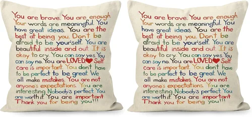Miniatura 3 de YUESHARE - Funda de almohada de lino con citas inspiradoras con texto en inglés "You Are Brave Enough Loved", regalos motivacionales para decoración